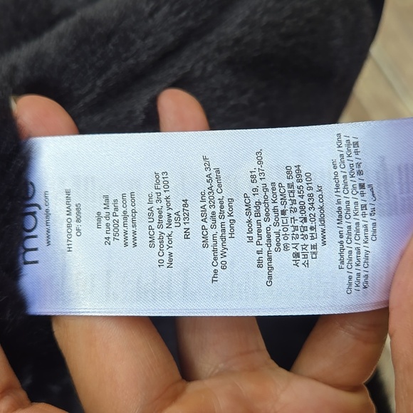 Maje Women's Black Fur-Trimmed Navy Blue Jacket Size 36 - Picture 6 of 7